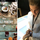 A screenshot of Belle Gibson’s now defunct app, The Whole Pantry (left) and Gibson trying a prototype of the Apple Watch before it was released (right)